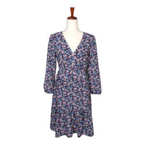 J. CREW Pink and Blue Floral Ruffle Peplum and Hem V-Neck Dress Size 4 #851